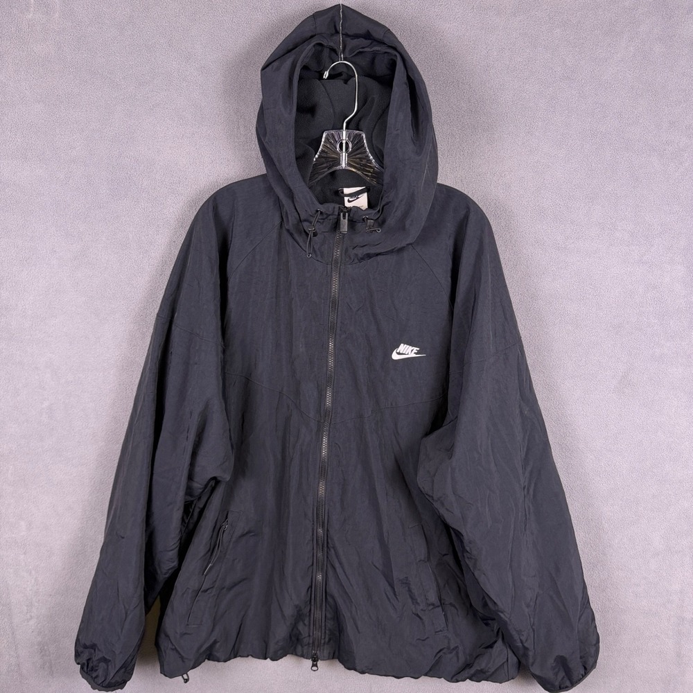 Nike Mens 2XL Fleece Lined Windrunner Hooded Loose Jacket Black